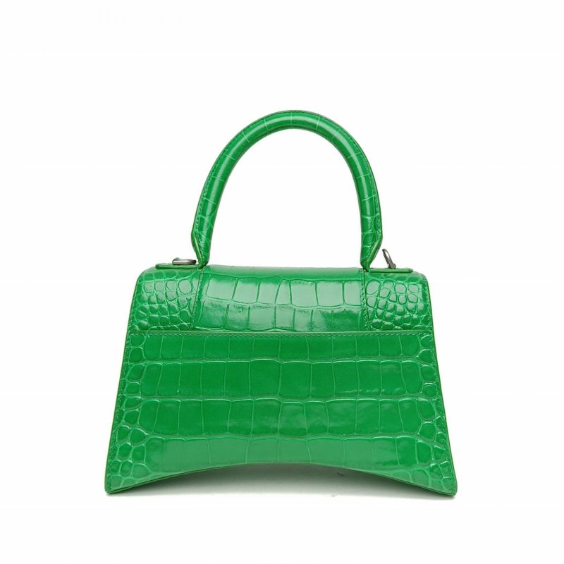 BALENCIAGA 綠色牛皮銀扣鱷魚壓紋Hourglass沙漏手袋S碼肩背包-2