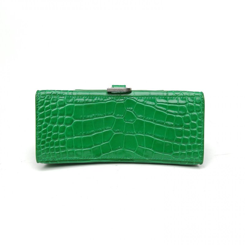 BALENCIAGA 綠色牛皮銀扣鱷魚壓紋Hourglass沙漏手袋S碼肩背包-4