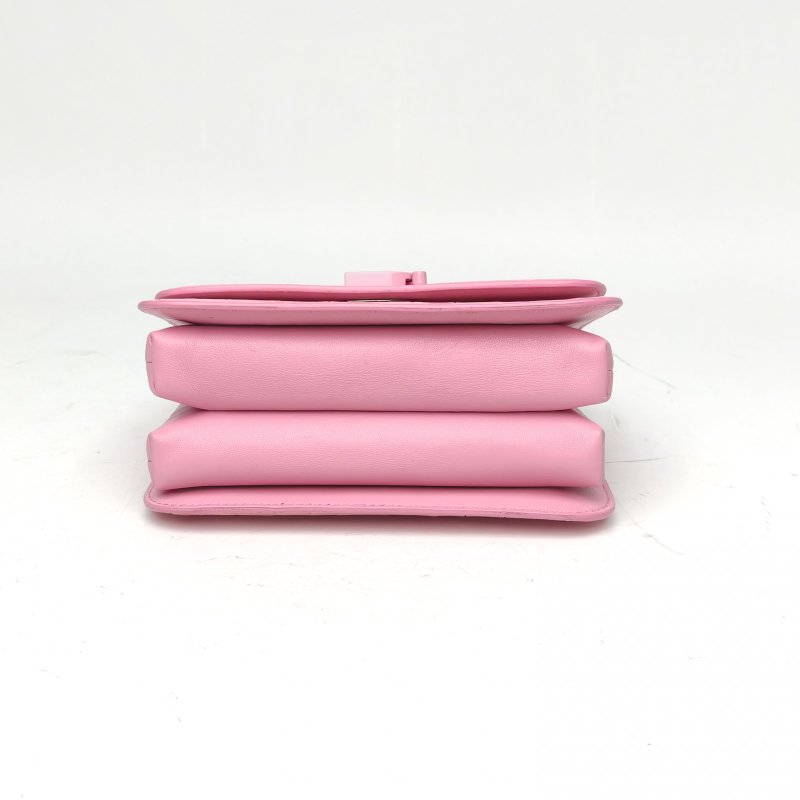 BALENCIAGA BBagSmall豆腐包鱷魚壓紋粉色牛皮肩背包-4