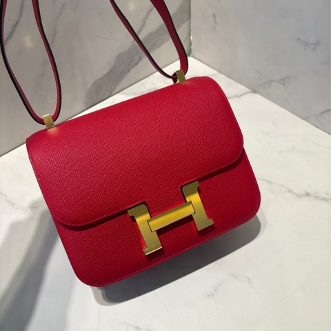 Hermes紅色全皮金釦康康24