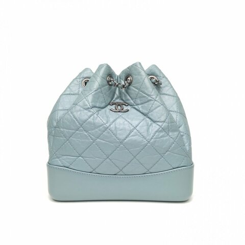 CHANEL GABRIELLE流浪雙肩包小號藍色牛皮30開金銀扣肩背包