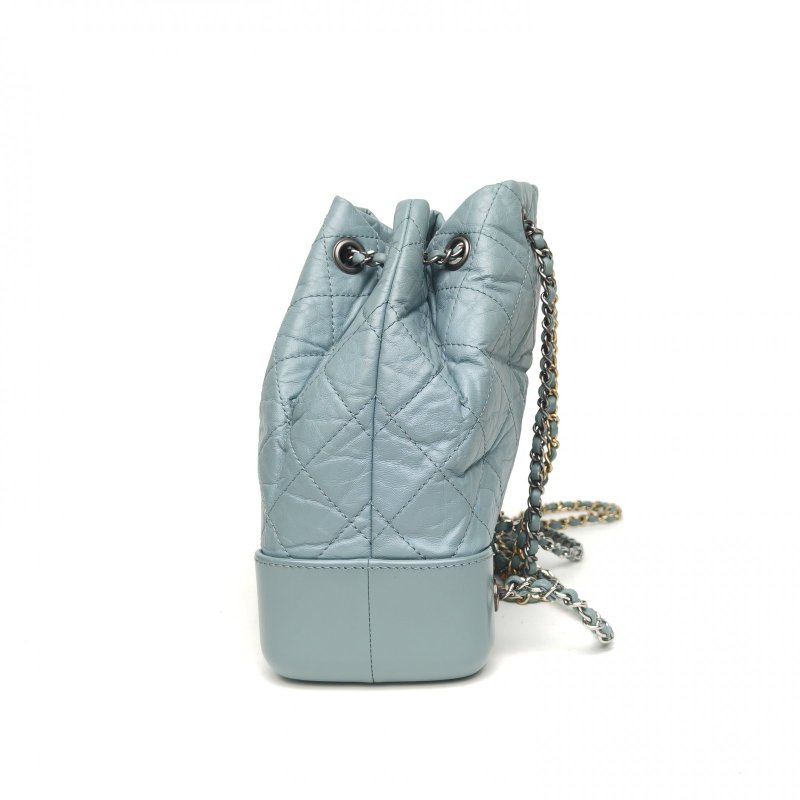 CHANEL GABRIELLE流浪雙肩包小號藍色牛皮30開金銀扣肩背包-1