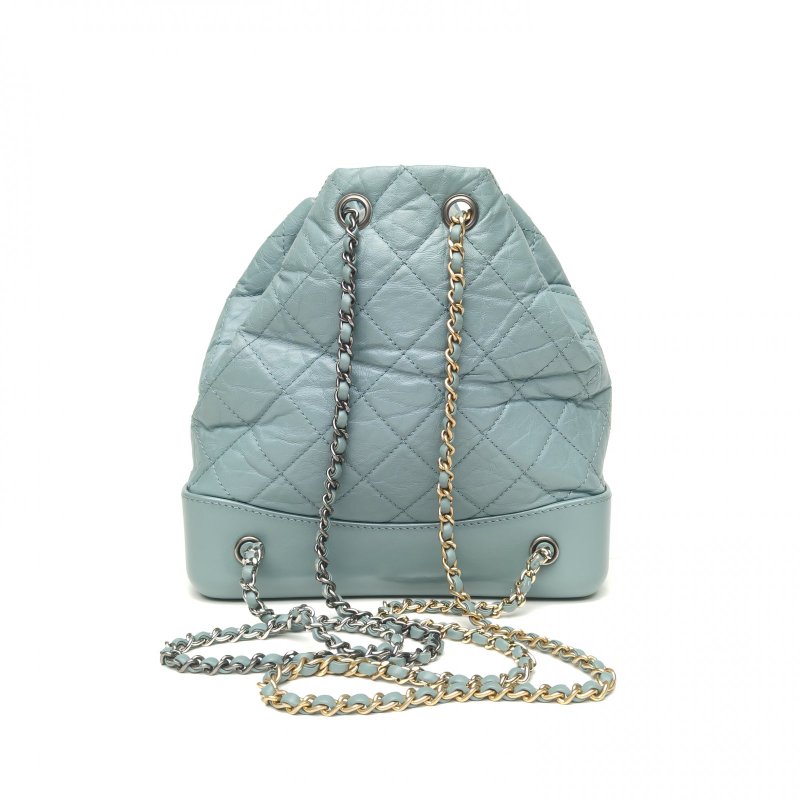 CHANEL GABRIELLE流浪雙肩包小號藍色牛皮30開金銀扣肩背包-2