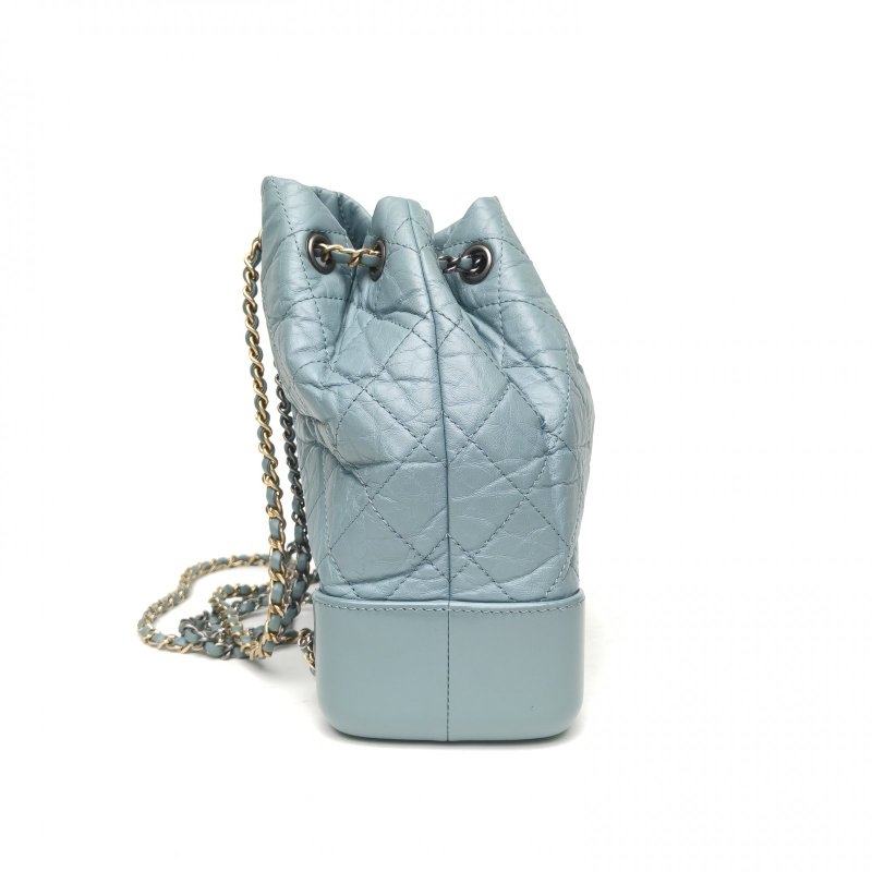 CHANEL GABRIELLE流浪雙肩包小號藍色牛皮30開金銀扣肩背包-3