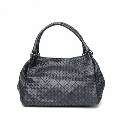 BOTTEGA VENETA 黑色羊皮編織手提包肩背包