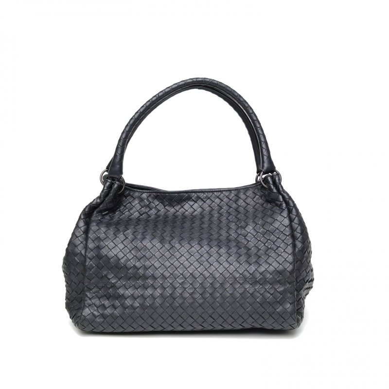 BOTTEGA VENETA 黑色羊皮編織手提包肩背包-2