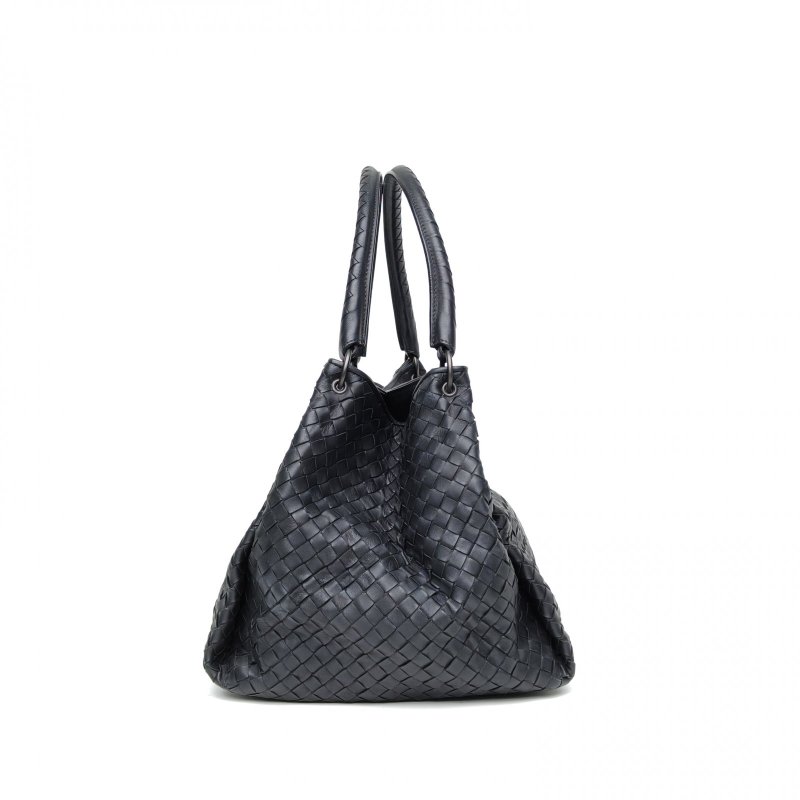 BOTTEGA VENETA 黑色羊皮編織手提包肩背包-3