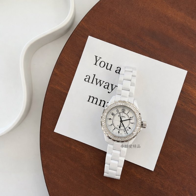 CHANEL - 白色J12陶瓷雙鑽圈機械手錶╻38mm-0