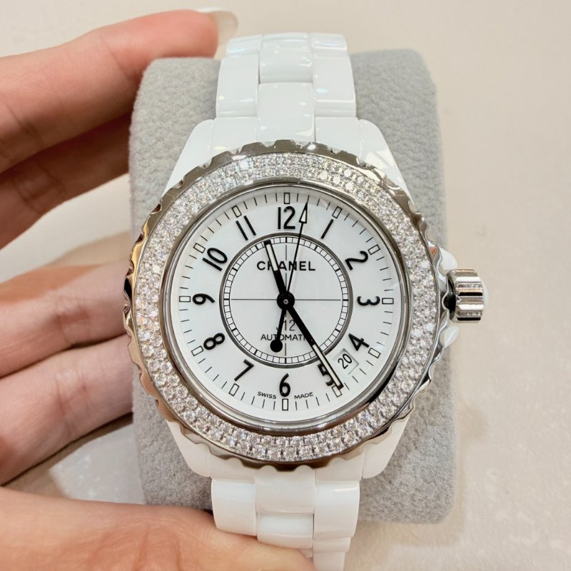 CHANEL - 白色J12陶瓷雙鑽圈機械手錶╻38mm-1