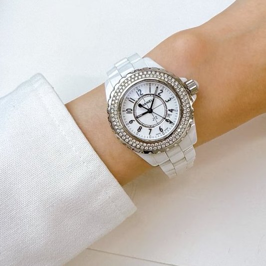CHANEL - 白色J12陶瓷雙鑽圈機械手錶╻38mm-3