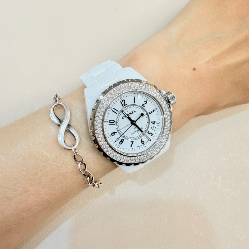 CHANEL - 白色J12陶瓷雙鑽圈機械手錶╻38mm-5