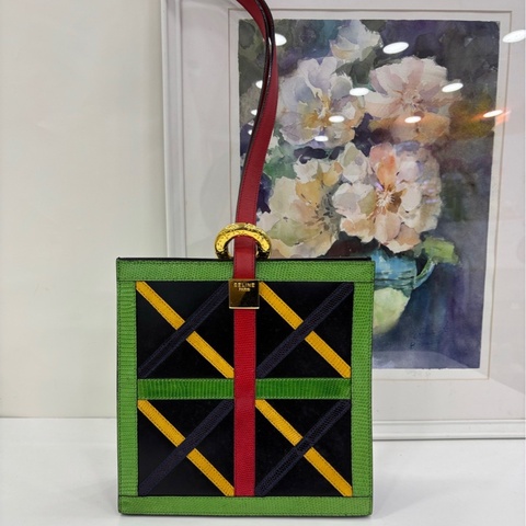 Celine 塞林中古金環甜甜圈彩色蜥蜴皮肩包極品限量