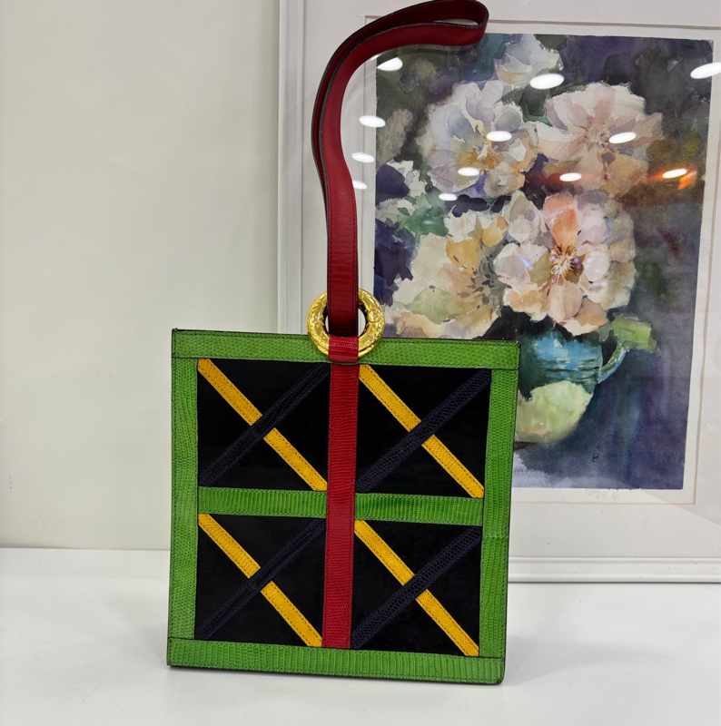 Celine 塞林中古金環甜甜圈彩色蜥蜴皮肩包極品限量-1