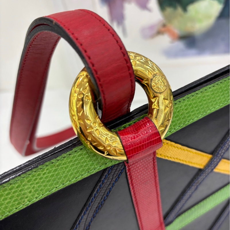 Celine 塞林中古金環甜甜圈彩色蜥蜴皮肩包極品限量-6