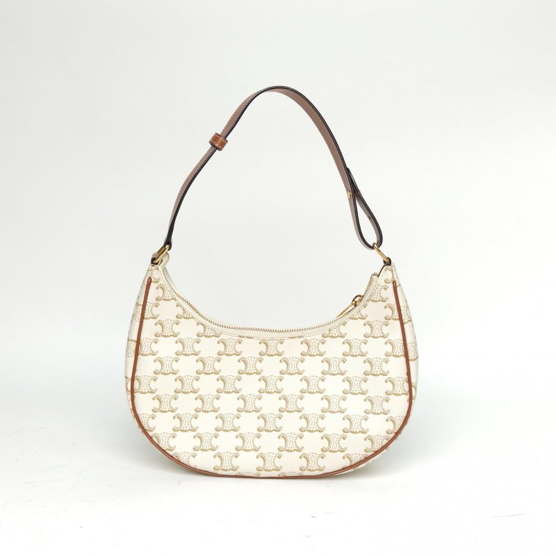 CELINE AVA豌豆包腋下包中號凱旋門印花白色PVC金扣肩背包-2