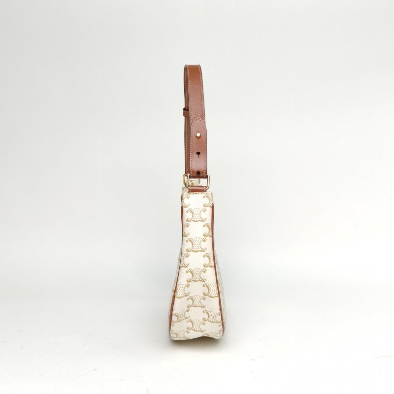 CELINE AVA豌豆包腋下包中號凱旋門印花白色PVC金扣肩背包-3