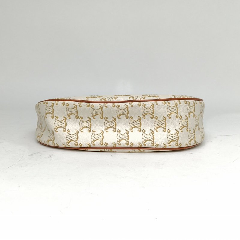 CELINE AVA豌豆包腋下包中號凱旋門印花白色PVC金扣肩背包-4