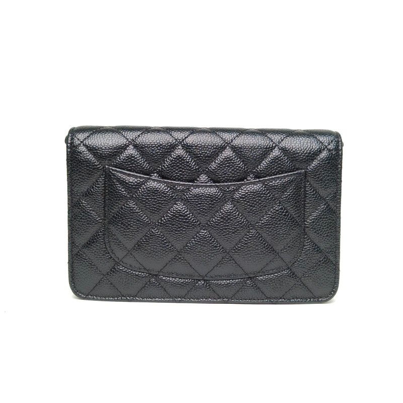 CHANEL CFWOC19黑色荔枝牛皮晶片開金扣肩背包-2