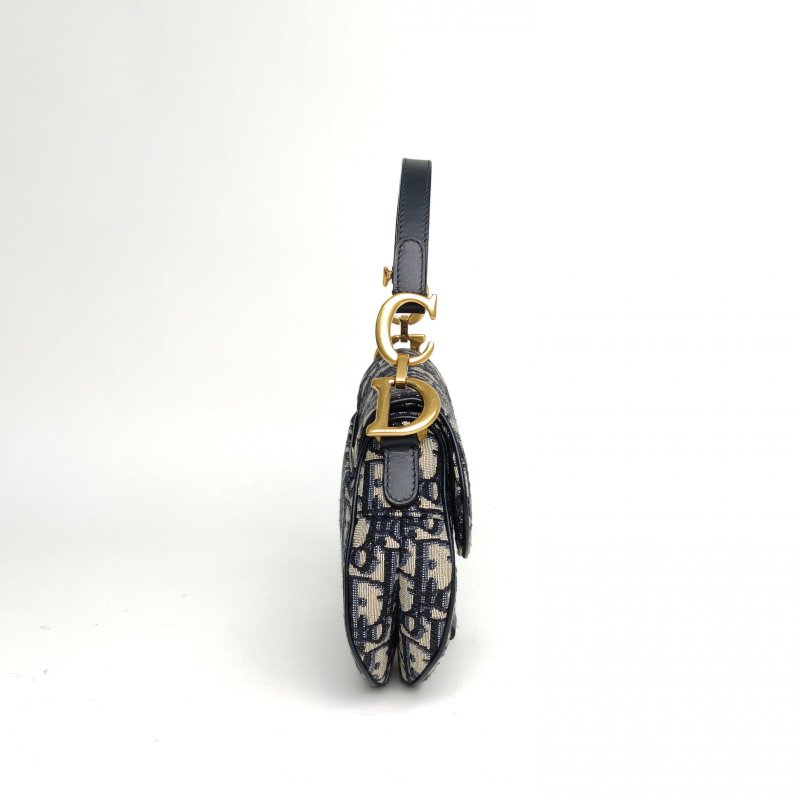 DIOR SADDLE馬鞍小號墨藍色帆布金扣2020印花肩背包-3