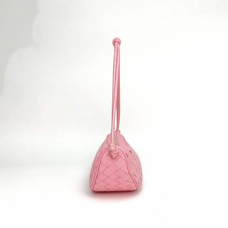 BOTTEGA VENETA 粉色羊皮編織月牙包肩背包-1