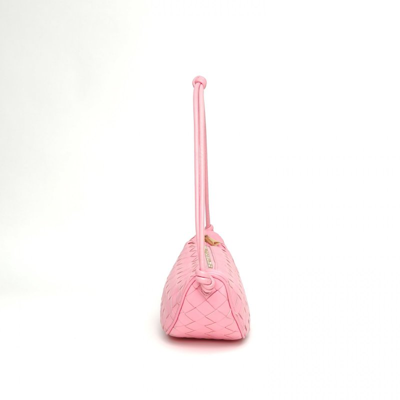 BOTTEGA VENETA 粉色羊皮編織月牙包肩背包-3