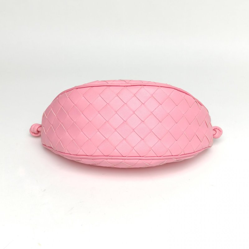 BOTTEGA VENETA 粉色羊皮編織月牙包肩背包-4