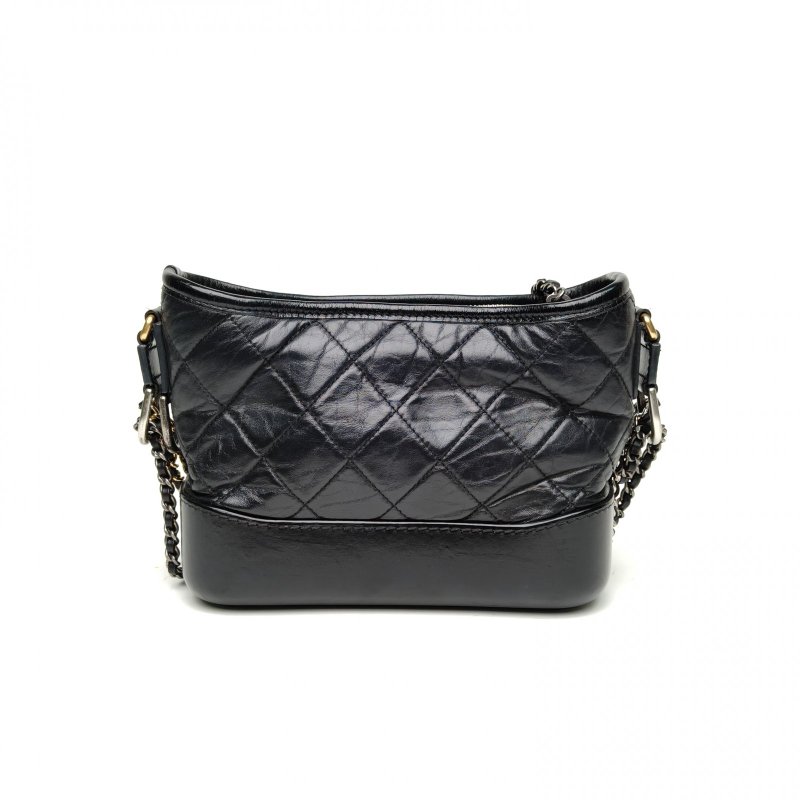 CHANEL GABRIELLE流浪小號黑色牛皮27開金銀扣肩背包-2