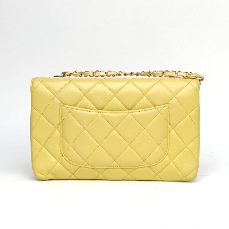 CHANEL TrendyCC口蓋包小號黃色羊皮27開淺金扣肩背包-2