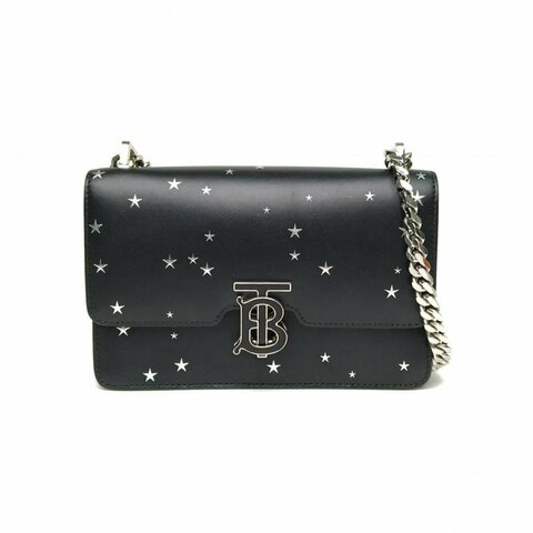 Burberry 黑色牛皮銀扣LolaTB標識金屬鏈條包肩背包