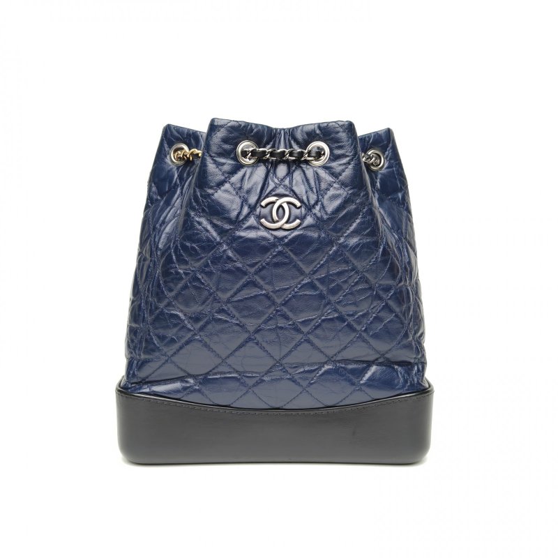 CHANEL GABRIELLE流浪雙肩包小號藍色牛皮24開金銀扣肩背包-0