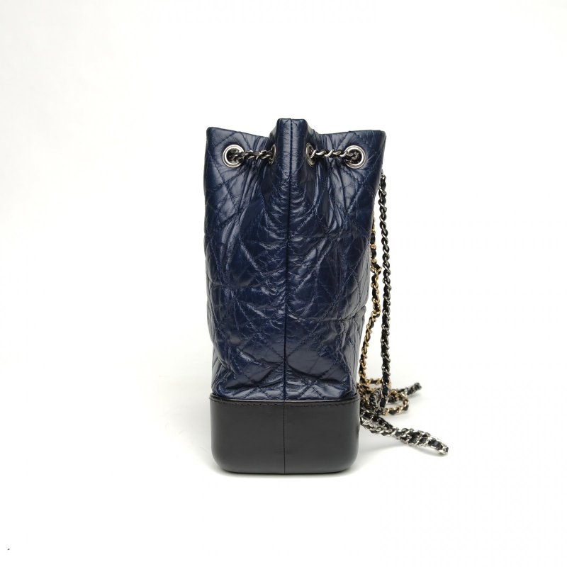 CHANEL GABRIELLE流浪雙肩包小號藍色牛皮24開金銀扣肩背包-1