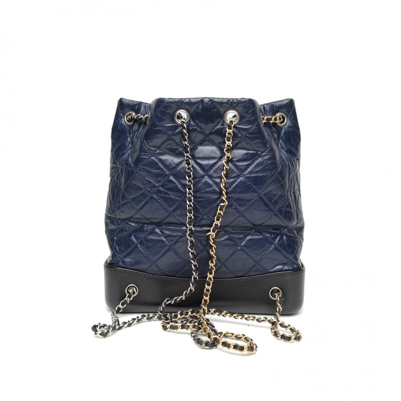 CHANEL GABRIELLE流浪雙肩包小號藍色牛皮24開金銀扣肩背包-2