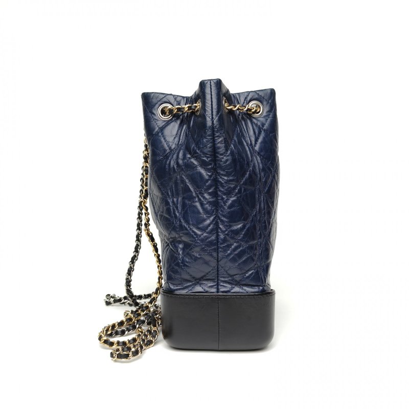 CHANEL GABRIELLE流浪雙肩包小號藍色牛皮24開金銀扣肩背包-3