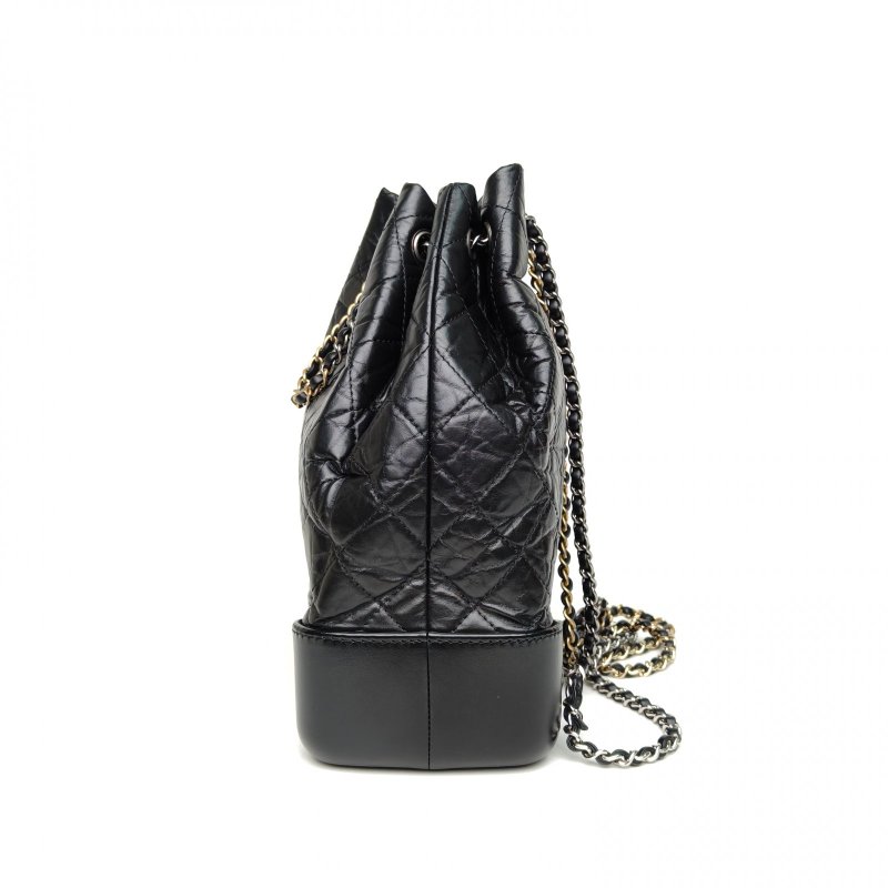 CHANEL GABRIELLE流浪雙肩包中號黑色牛皮28開金銀扣肩背包-1