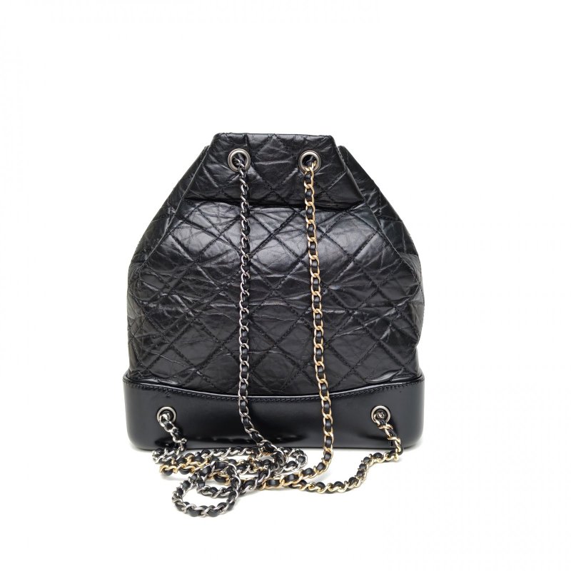 CHANEL GABRIELLE流浪雙肩包中號黑色牛皮28開金銀扣肩背包-2