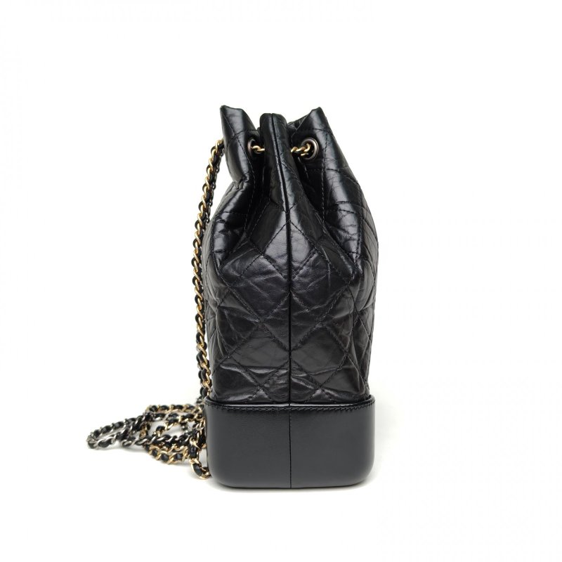 CHANEL GABRIELLE流浪雙肩包中號黑色牛皮28開金銀扣肩背包-3