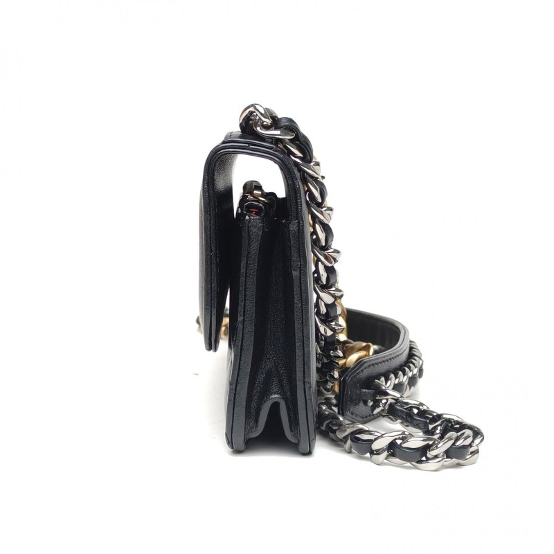 CHANEL 19BAG吸扣woc17黑色羊皮鐳射標金銀扣肩背包-1