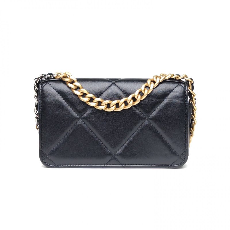 CHANEL 19BAG吸扣woc17黑色羊皮鐳射標金銀扣肩背包-2