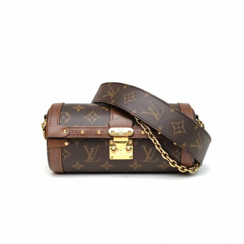 LOUIS VUITTON PAPILLON巴比龍TRUNK鏈條圓桶包老花PVC晶片肩背包