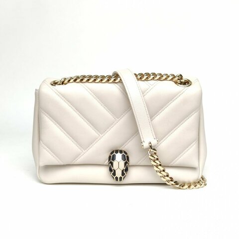 BVLGARI SerpentiCabochon蛇頭包小號白色牛皮肩背包