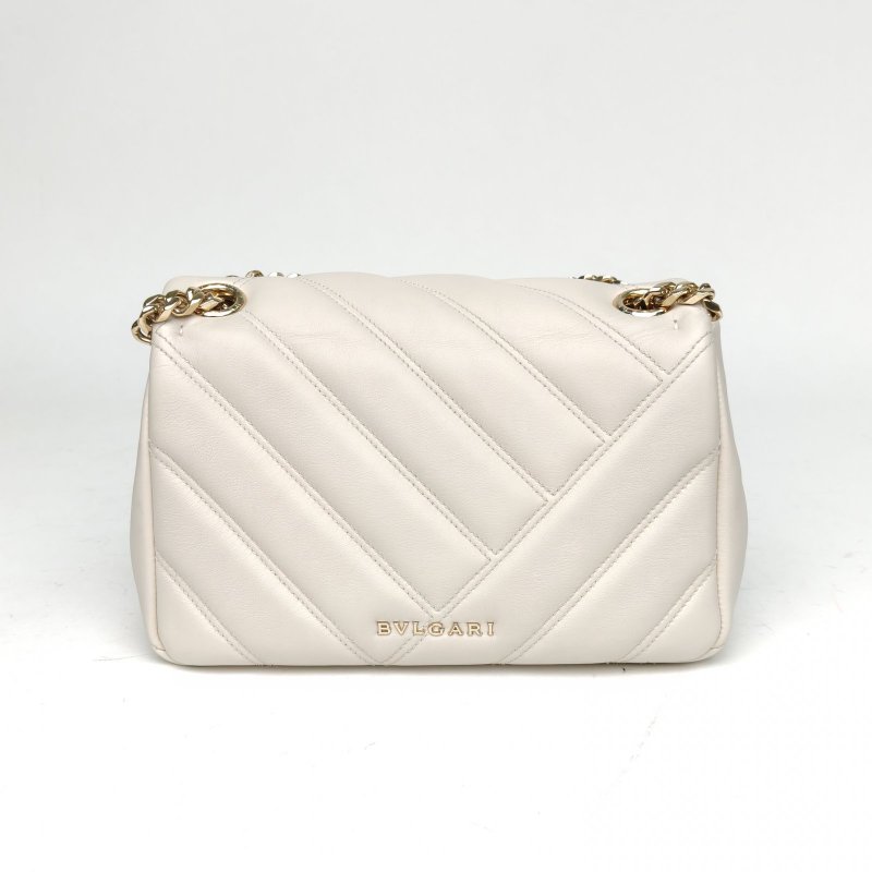 BVLGARI SerpentiCabochon蛇頭包小號白色牛皮肩背包-2
