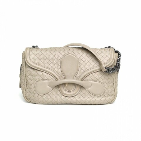 BOTTEGA VENETA 灰色羊皮鎢鋼扣經典編織單肩包肩背包