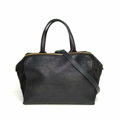 LOEWE 黑色牛皮麂皮金扣手提單肩包肩背包