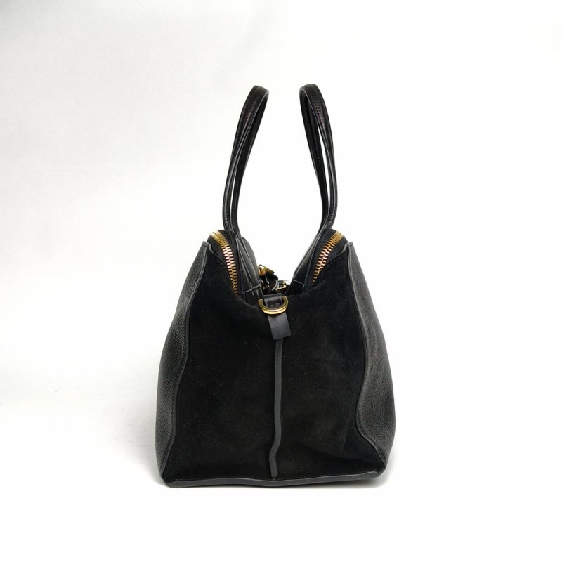 LOEWE 黑色牛皮麂皮金扣手提單肩包肩背包-1