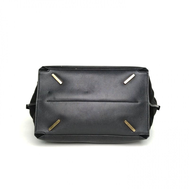 LOEWE 黑色牛皮麂皮金扣手提單肩包肩背包-4