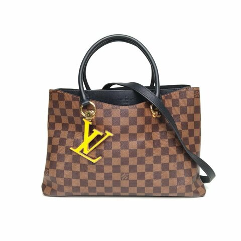 LOUIS VUITTON RIVERSIDE手提包樹脂LOGO掛件棕色棋盤格PVC肩背包