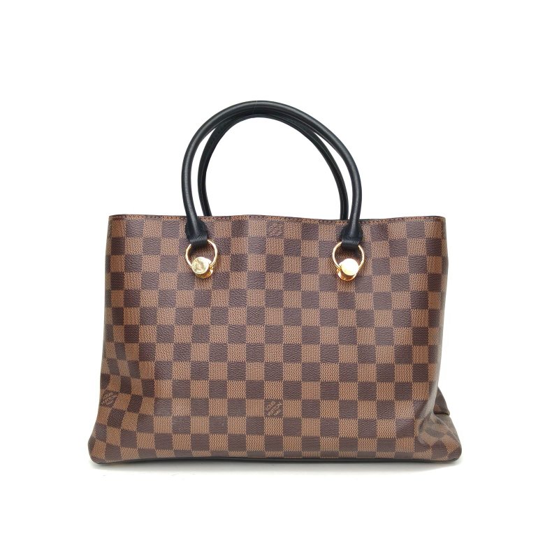 LOUIS VUITTON RIVERSIDE手提包樹脂LOGO掛件棕色棋盤格PVC肩背包-2