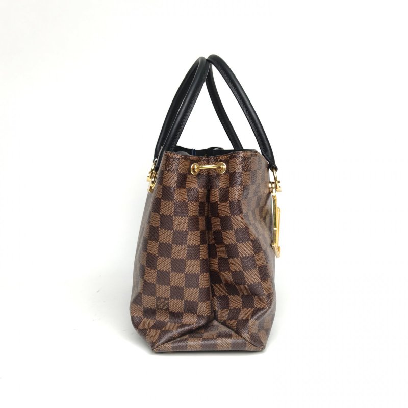 LOUIS VUITTON RIVERSIDE手提包樹脂LOGO掛件棕色棋盤格PVC肩背包-3