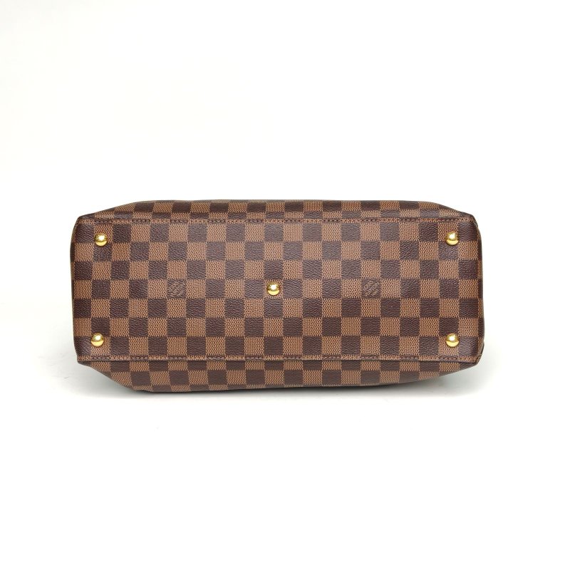 LOUIS VUITTON RIVERSIDE手提包樹脂LOGO掛件棕色棋盤格PVC肩背包-4