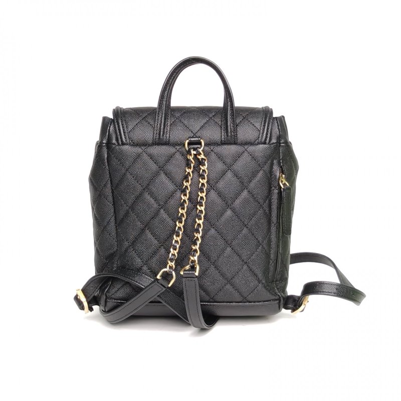 CHANEL 黑色荔枝牛皮28開金扣Vanity雙肩包大LOGO菱格紋肩背包-2